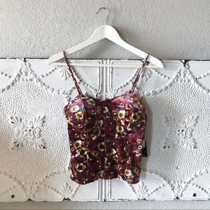 Maroon Floral Velvet Bustier